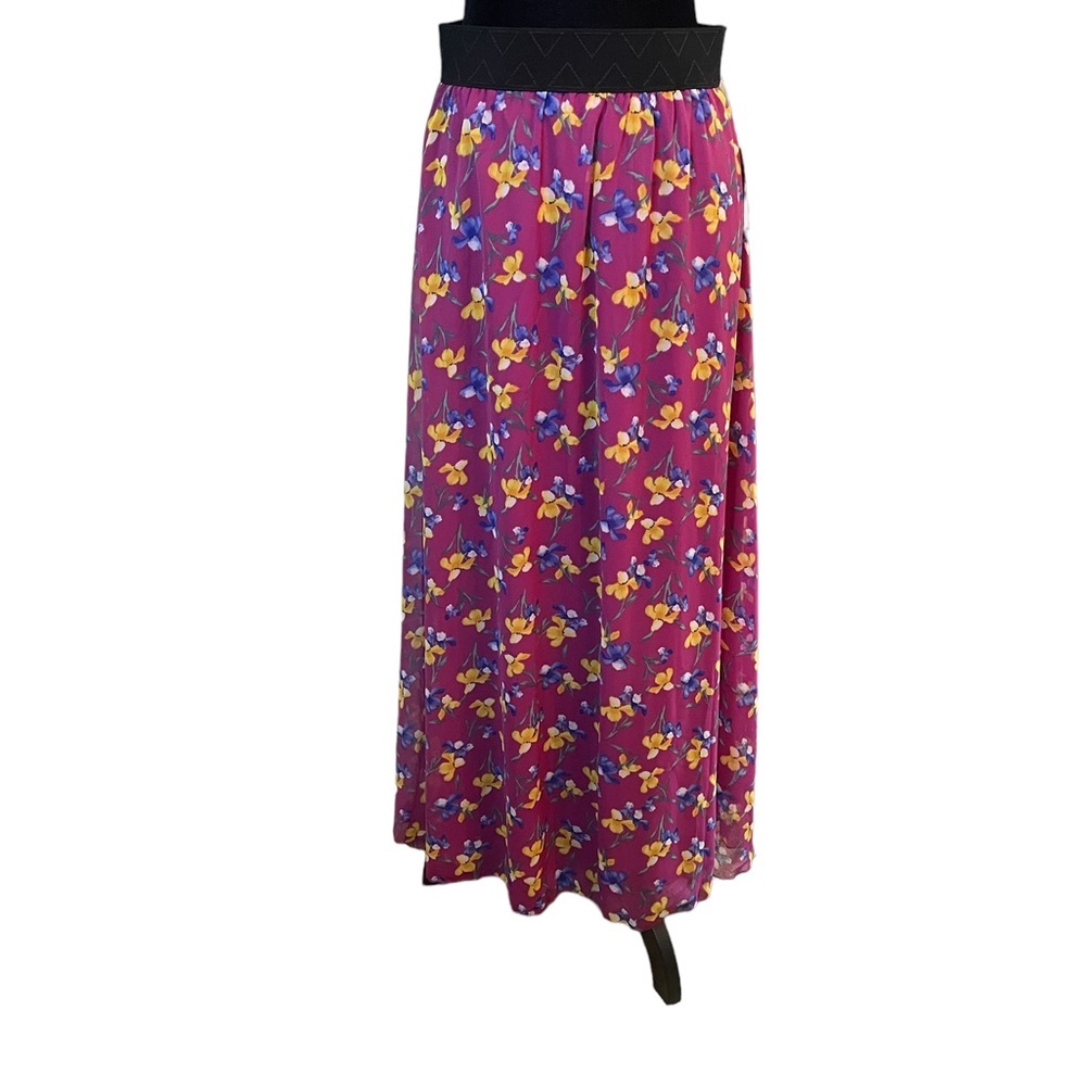 LuLaRoe Lucy Maxi Skirt, purple, floral, elastic waistband, size Small